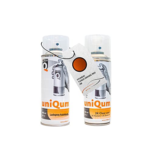 UniQum Autolack + Klarlack 2K Spraydose für HYUNDAI TANGO ORANGE RED N8 Autolack Reparatur 2 x 400 ml von uniQum QUALITY IN NON PAINT