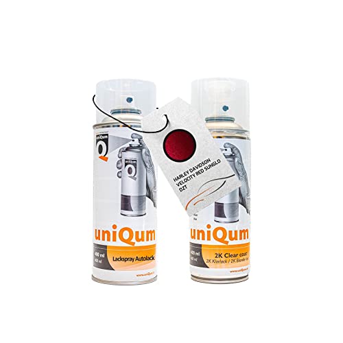 UniQum Autolack + Klarlack 2K Spraydose für Harley DAVIDSON VELOCITY RED SUNGLO DZT Autolack Reparatur 2 x 400 ml von uniQum QUALITY IN NON PAINT