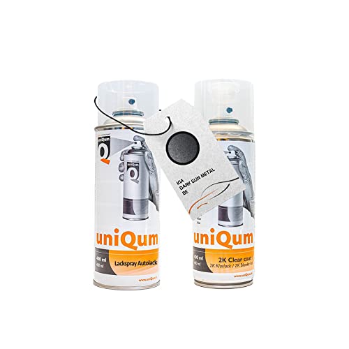 UniQum Autolack + Klarlack 2K Spraydose für KIA DARK GUN METAL BE Autolack Reparatur 2 x 400 ml von uniQum QUALITY IN NON PAINT