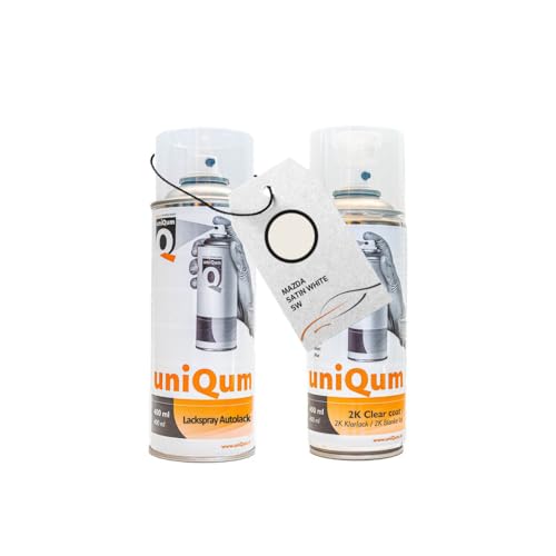 UniQum Autolack + Klarlack 2K Spraydose für MAZDA SATIN WHITE SW Autolack Reparatur 2 x 400 ml von uniQum QUALITY IN NON PAINT