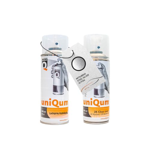 UniQum Autolack + Klarlack 2K Spraydose für MITSUBISHI STEEL SILVER AC11134 Autolack Reparatur 2 x 400 ml von uniQum QUALITY IN NON PAINT