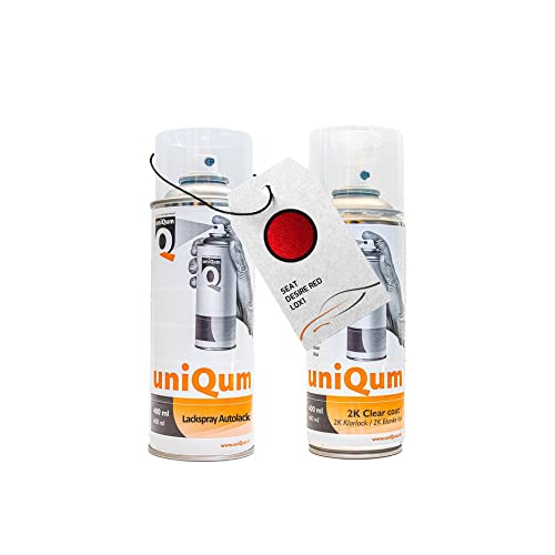 UniQum Autolack + Klarlack 2K Spraydose für SEAT DESIRE RED L0X1 Autolack Reparatur 2 x 400 ml von uniQum QUALITY IN NON PAINT