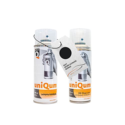 UniQum Autolack + Klarlack 2K Spraydose für SEAT NEGRO SCHWARZ BU0640 Autolack Reparatur 2 x 400 ml von uniQum QUALITY IN NON PAINT