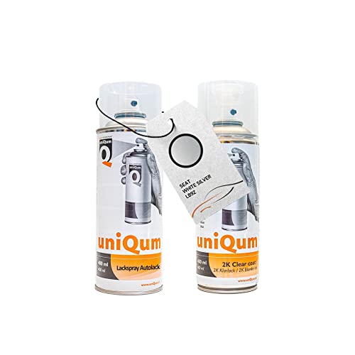 UniQum Autolack + Klarlack 2K Spraydose für SEAT WHITE SILVER LB9Z Autolack Reparatur 2 x 400 ml von uniQum QUALITY IN NON PAINT