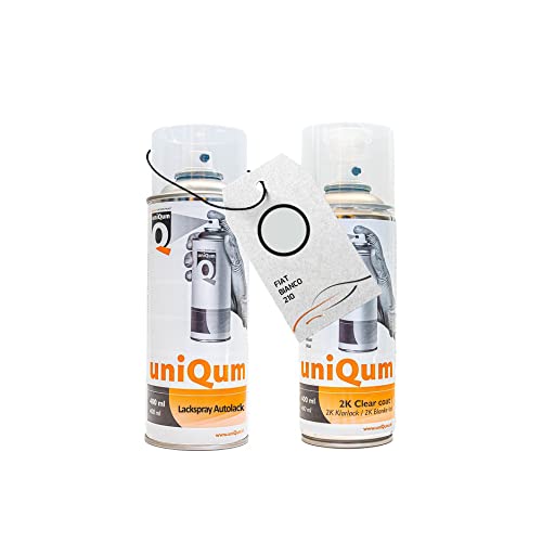 UniQum Autolack + Klarlack 2K Spraydose fürs Auto für FIAT BIANCO 210 Autolack Reparatur 2 x 400 ml von uniQum QUALITY IN NON PAINT