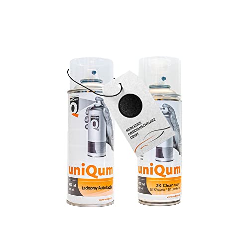 UniQum Autolack + Klarlack 2K Spraydose fürs Auto für MERCEDES OBSIDIANSCHWARZ DB197 Autolack Reparatur 2 x 400 ml von uniQum QUALITY IN NON PAINT