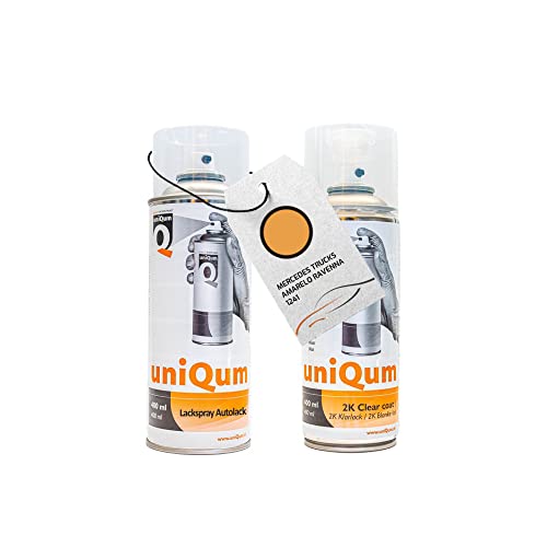 UniQum Autolack + Klarlack 2K Spraydose fürs Auto für MERCEDES TRUCKS AMARELO RAVENNA 1241 Autolack Reparatur 2 x 400 ml von uniQum QUALITY IN NON PAINT
