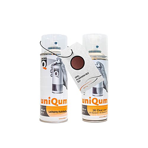 UniQum Autolack + Klarlack 2K Spraydose fürs Auto für OPEL ALMANDIN RED 537 Autolack Reparatur 2 x 400 ml von uniQum QUALITY IN NON PAINT