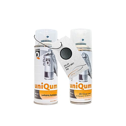 UniQum Autolack + Klarlack 2K Spraydose fürs Auto für VOLVO SAVILE GREY 492 Autolack Reparatur 2 x 400 ml von uniQum QUALITY IN NON PAINT