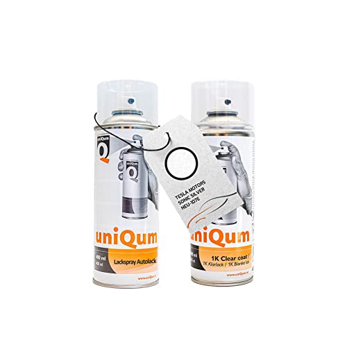 uniQum Autolack + Klarlack Spraydose TESLA MOTORS SONIC SILVER NEU-107E Autolack Reparatur 2x 400 ml | insgesamt 800 ml von uniQum QUALITY IN NON PAINT