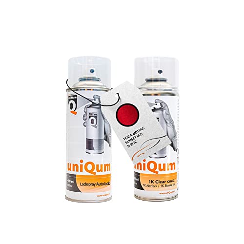 uniQum Autolack + Klarlack Spraydose TESLA MOTORS SUNSET RED R-102E Autolack Reparatur 2x 400 ml | insgesamt 800 ml von uniQum QUALITY IN NON PAINT