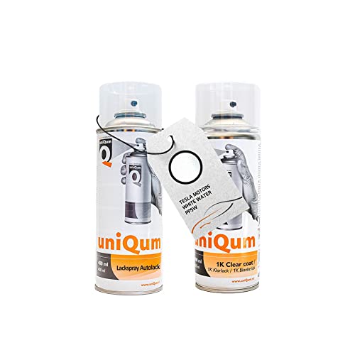 uniQum Autolack + Klarlack Spraydose TESLA MOTORS WHITE WATER PPSW Autolack Reparatur 2x 400 ml | insgesamt 800 ml von uniQum QUALITY IN NON PAINT