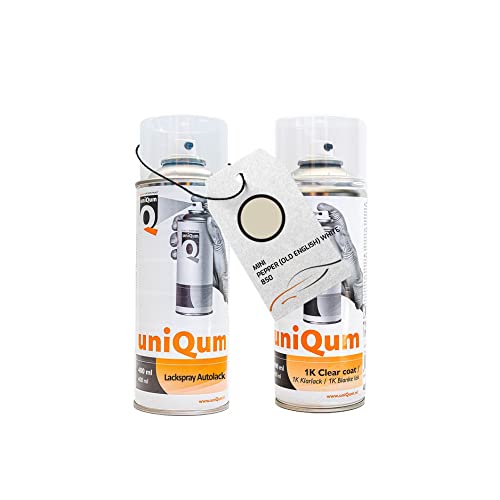 uniQum Spraydose Autolack + Klarlack MINI PEPPER (OLD ENGLISH) WHITE 850 Autolack Reparatur 2x 400 ml von uniQum QUALITY IN NON PAINT