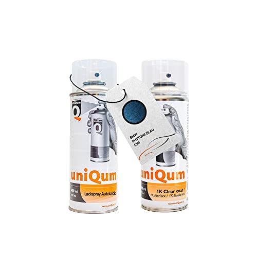 uniQum Spraydose Autolack + Klarlack für BMW PHYTONICBLAU C1M Autolack Reparatur 2x 400 ml von uniQum QUALITY IN NON PAINT