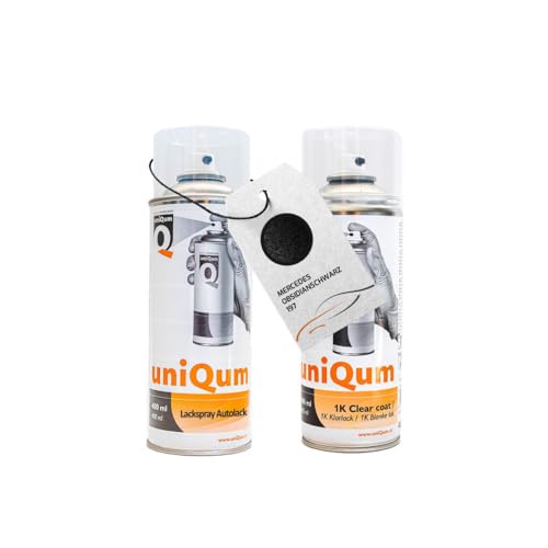 uniQum Spraydose Autolack + Klarlack für MERCEDES OBSIDIANSCHWARZ 197 Autolack Reparatur 2x 400 ml von uniQum QUALITY IN NON PAINT