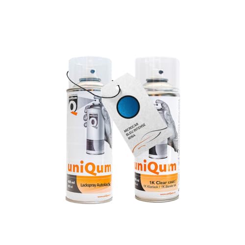uniQum Spraydose Autolack + Klarlack für MICROCAR BLEU INTENSE M164 Autolack Reparatur 2x 400 ml von uniQum QUALITY IN NON PAINT