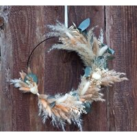Kranz Trockenblumen Boho Loop 25 cm Fenster Haustür Sommer Weiß Metallring Deko Flur Geschenk Aussen von unicatum