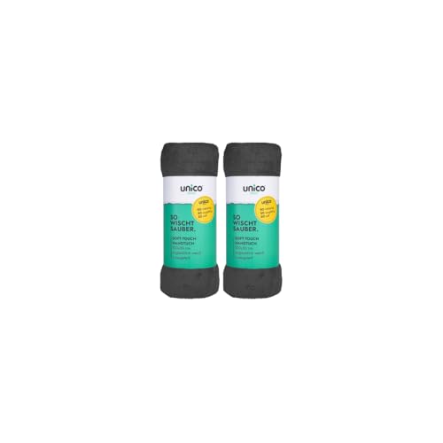 unico puro Soft-Touch Handtuch 100 x 50 cm anthrazit 2er Set, saugfähig bis zu 1600ml, offene Faser, extrem weich, waschbar bei 60° C von unico puro