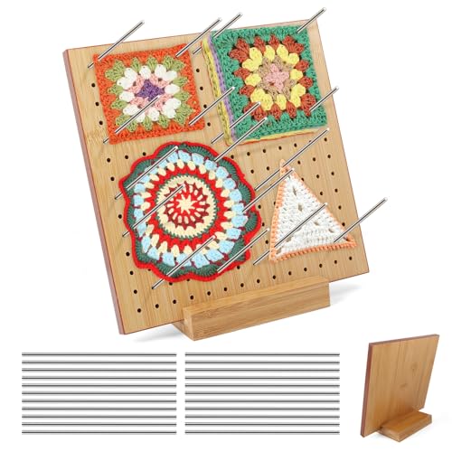 Colmthys Granny Square Tensione Bamboo Handcrafted Crochet Blocking Board und 20 Stainless Steel Rod Pins 20x20cm Granny Square Blocking Board zum Spannen von kleinen Stricken oder Häkeln Teile von Colmthys