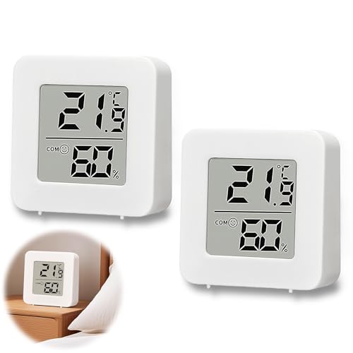 2 Stück Mini LCD Thermometer, Digitales Hygrometer Innen, Kabelloses Thermometer und Luftfeuchtigkeitsmesser für Babyzimmer, Wohnzimmer, Büro, Gewächshaus, Weiß 2 Stück Mini LCD Thermometer, Digitales Hygrometer Innen, Kabelloses Thermometer und Luftfeuchtigkeitsmesser für Babyzimmer, Wohnzimmer, Büro, Gewächshaus, Weiß von unillea