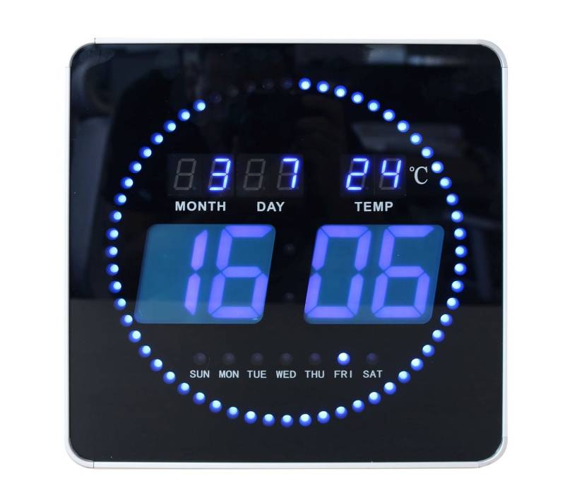 unilux Wanduhr UNiLUX 400124566 LED-Wanduhr FLO LED mit Datum/Temperatur schwarz(S) von unilux