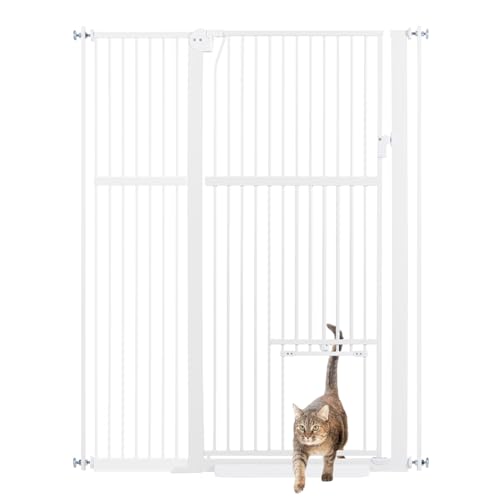 unipaws Hohes Katzengitter Tür, 142 cm hohes Hundegitter mit Katzentür, 105–115 cm breit, druckmontiertes hohes Haustiergitter für Treppen und Türen, Durchgangstür, Weiß unipaws Hohes Katzengitter Tür, 142 cm hohes Hundegitter mit Katzentür, 105–115 cm breit, druckmontiertes hohes Haustiergitter für Treppen und Türen, Durchgangstür, Weiß von unipaws