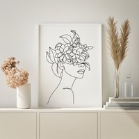 40% Sale Blumenkopf Frau Holz Wandkunst, Abstrakte Druck, Moderne Linie Kunst, Blumenlinie Zeichnung Holzrahmen von uniquewoodensigns