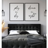 40% Sale Play All Day Dream Night 2Er Set Holzschild, Schlafzimmer Wanddekor, Drucke, Lustiger Kunstdruck von uniquewoodensigns