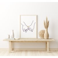 Hand Herz Rustikales Holzschild, One Line Drawing, Liebe Hände Geste Kunstwerk, Finger Poster, Original Minimalist Paar Kunst, Minimal Feines Dekor von uniquewoodensigns