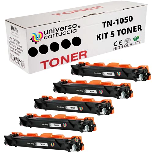 universo cartuccia® TN1050 TN-1050 XXL Kit 5 Toner kompatibel mit Brother DCP-1612W 1510 1512 1610W für MFC-1910W 1810 für HL-1210W 1212W 1110 1112 (5 TN1050) von universo cartuccia