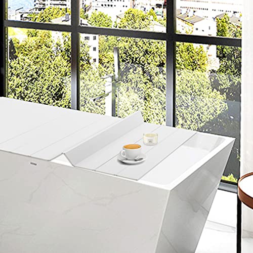 Faltbare Badewannenabdeckung Badewanne Brett Bad wasserdichte Staubdichtes Badewannendeckel Abdeckung Tablett Faltbar Board FüR Badezimmer Wasserdicht Staubdic Badewannenablage Modern Weiß 170X70Cm von unkonwcy