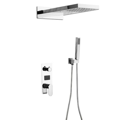 Unterputz Duschsystem Mit Handbrause Duscharmatur Set Led Thermostat Duschset Duschkopf Regendusche Duschpaneel Massage Wasserfall Silber Armatur Wandmontage Aus Edelstahl Und Messing 50X22X3Cm von unkonwcy