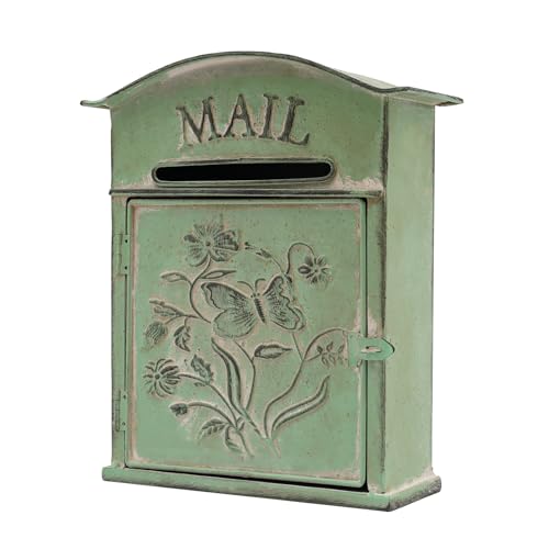 Vintage AußEn BriefkäSten Wandbriefkasten Schmetterling Blumen Muster Postkasten Briefkasten Antik Wandhalterung Antiker Stil Nostalgischer Charme Heimdekoration Metall Garten Outdoor Dekoration von unkonwcy