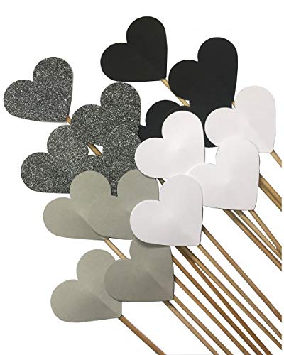 Unser schönster Tag 50 Steckherzen zur Hochzeit Dekoration SH001 - schwarz, grau, Silber, weiß von Unser schönster Tag