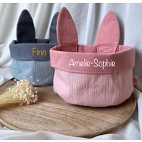 Osterkorb - Personalisiertes Osterkörbchen Hasenkorb Ostern Kinder Osternest Hasennest Mitbringsel Musselinkorb Musselinnest von unserkreativhaus