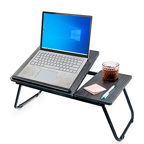 unycos - Laptoptisch, Betttablett Klappbar mit Höhenverstellbar und Cup Slot, Frühstückstablett, Lapdesk für Sofa, Arbeiten, Studieren, Lesen, Schreiben, | MDF & Stahl, 56x33x23 cm (Schwarz) von unycos