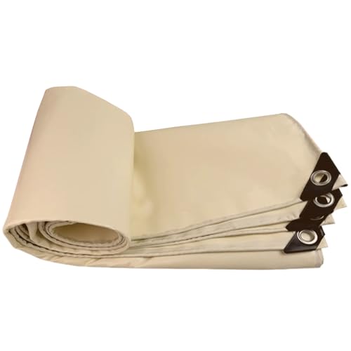 Abdeckplane 2x7m Gewebeplane 400g/m² als Abdeckplane mit Ösen für Gartenmöbel, Pool, Auto, wasserdichte & Reißfeste Schutzplane,LKW Plane(Beige) von uofgcru