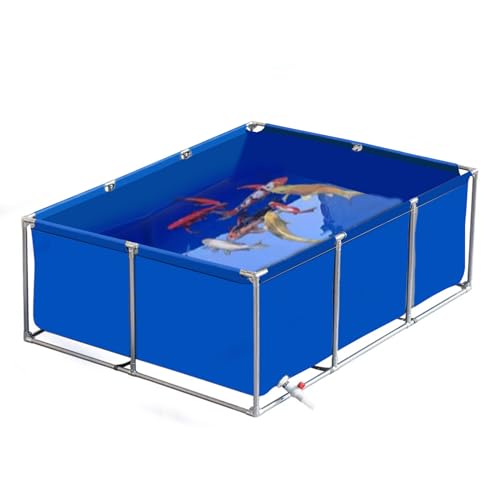 Außenlagertank Segeltuch Fischteich, PVC Teichfolie Fischteich aus Segeltuch mit Ständer,Gartenbewässerungsreservoir,Schildkröten-Teich Mit Ablassventil, Fischzucht, Blue 1×1×0.7m(3.3×3.3×2.3ft) von uofgcru