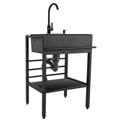 Freistehende Edelstahl Spültisch Spülbecken Küchenspüle,Kitchen Sink Waschbecken Organizer Küchen Spüle mit Abtropfschale für Küchenutensilien Aufbewahrung,Schwarz(75×45×86cm) von uofgcru