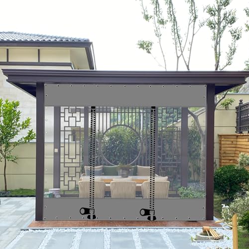 Outdoor Planenvorhänge mit Reißverschluss Tür,Transparente PVC Trennvorhänge mit Ösen, Plane Trennvorhang, Pergola Terrasse Veranda Pavillon Durchsichtige Plane Seitenwände-200x220cm(6.6*7.2ft) von uofgcru