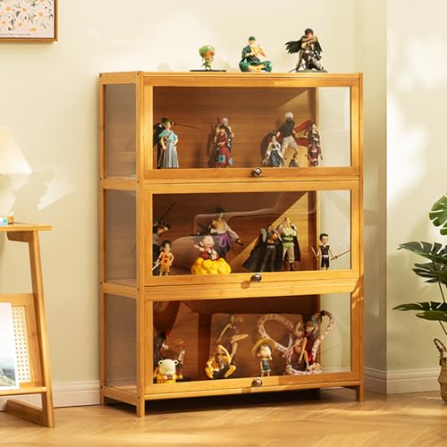 uofgcru Standvitrine, Acryl-Sammlungsvitrine hergestellt aus natürlicher Bambusrahmen mehrere Größen versiegelt und staubdicht, sammlervitrine für Wohnzimmer Schlafzimmer-Wood Color(80×32×106cm) von uofgcru