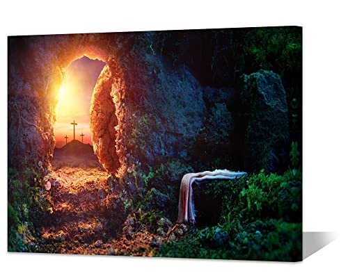 Leeres Grab, Wandkunst, Auferstehung Jesus, Leinwand, Wanddekoration, Kreuze, Bild für Esszimmer, Zuhause, Schlafzimmer, Dekoration, gerahmt 40,6 x 30,5 cm von uoppoum