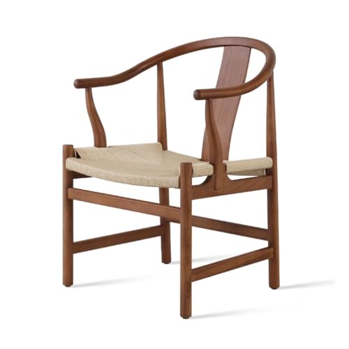 uotmui Bequemer Schreibtischstuhl Chinesischer Massivholz-Esszimmerstuhl, Freizeit-Teestube, Heimstuhl, Seilgeflecht-Sessel (Farbe: Walnussfarbe und Schwarz) Schreibtischstühle fürs Homeoffice(A) von uotmui