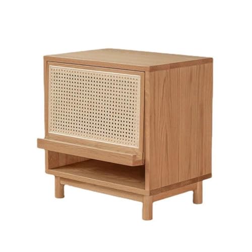 uotmui Snacktisch Einfacher Massivholz-Rattan-Nachttisch Schlafzimmerschrank Wohnzimmer-Seitenschrank Sofa Tisch von uotmui