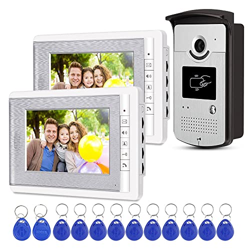 uoweky Home Intercom Video-Türsprechanlage RFID-Kamera Zutrittskontrollsystem 1 Kamera 1 Monitor 7 '' TFT-Farbbildschirme unterstützen EM Unlocking + 10pcs ID Blue Keyfob (1 Camera 2 Monitor) von uoweky