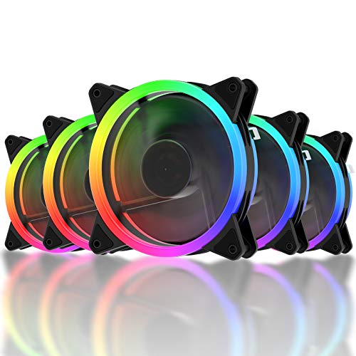 upHere RGB LED Gehäuselüfter 120mm High Airflow Lüfter mit Controller und Hub, 5er-Pack (RGB123-5), Desktop von upHere