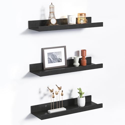 upsimples 3 Stück Wandregal schwarz, Hängeregal Holz, Bilderleiste, Regal Wand für Wohnzimmer, Schlafzimmer, Kinderzimmer, Küche und Badezimmerwand (60 * 13CM) von upsimples