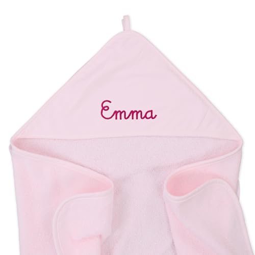 upstitch studio Rosa Baby und Kinder Kapuzenhandtuch (100x100 cm) mit Namen personalisiert für Jungen und Mädchen, Handtuch Baby, Handtuch Kind, Bestickt, 100% Baumwolle von upstitch studio