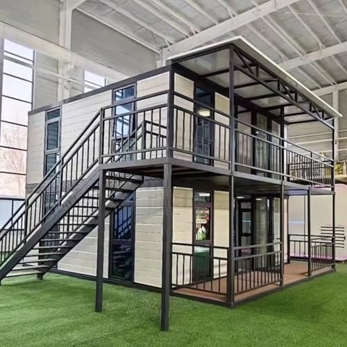 Doppelstöckiges luxuriöses kleines Zuhause - Modulares Containerhaus zum Leben für Erwachsene mit vollständiger Wohneinrichtung, Bad & Küche, Flachdach-Design, ideal für kleine Villa oder von uqlpxz