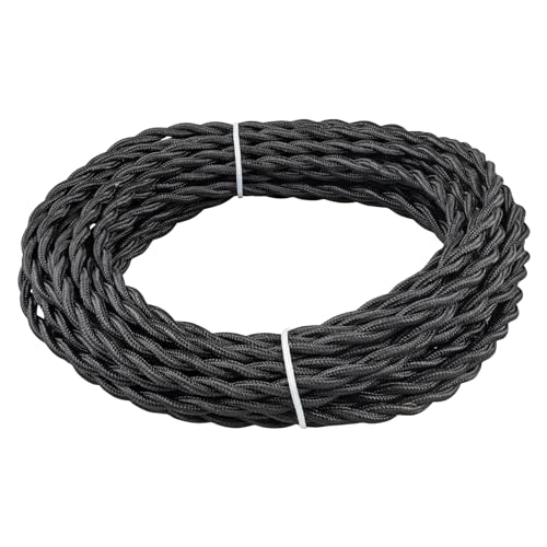 URCIANOW Textilkabel 2 Adrig 18AWG 2x0,75mm² Textilkabel Schwarz 10 M Verdrilltes Seil Lichtdraht 18AWG Lampe Seilt Antiker Stil Elektrischer Draht für antike Lampe DIY Projekte von urcianow